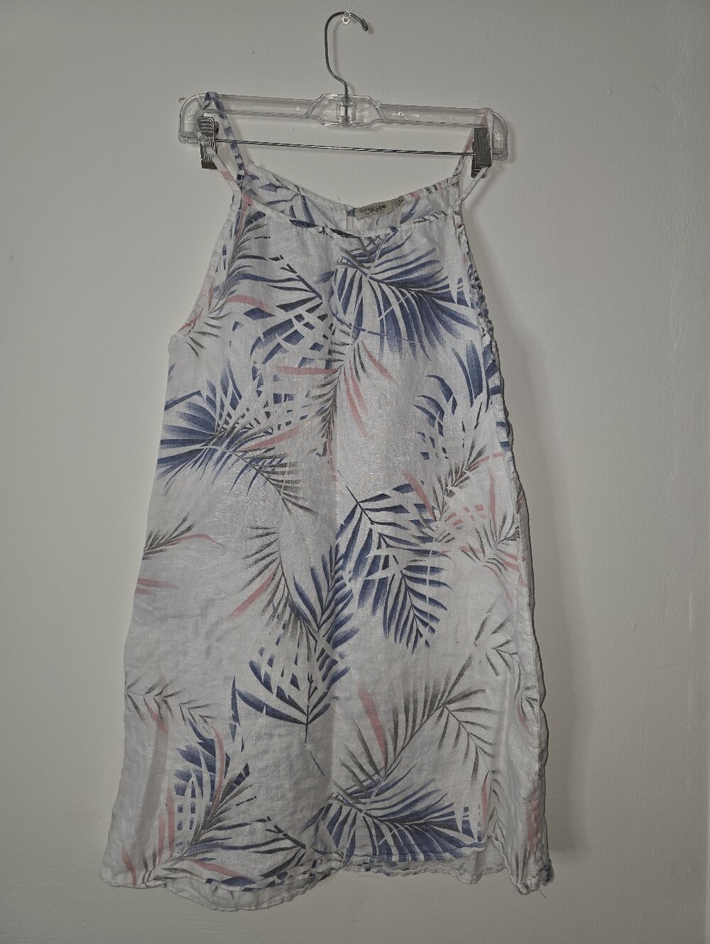 Lungo L'arno women's white linen floral dresses featuring a blue palm Size S